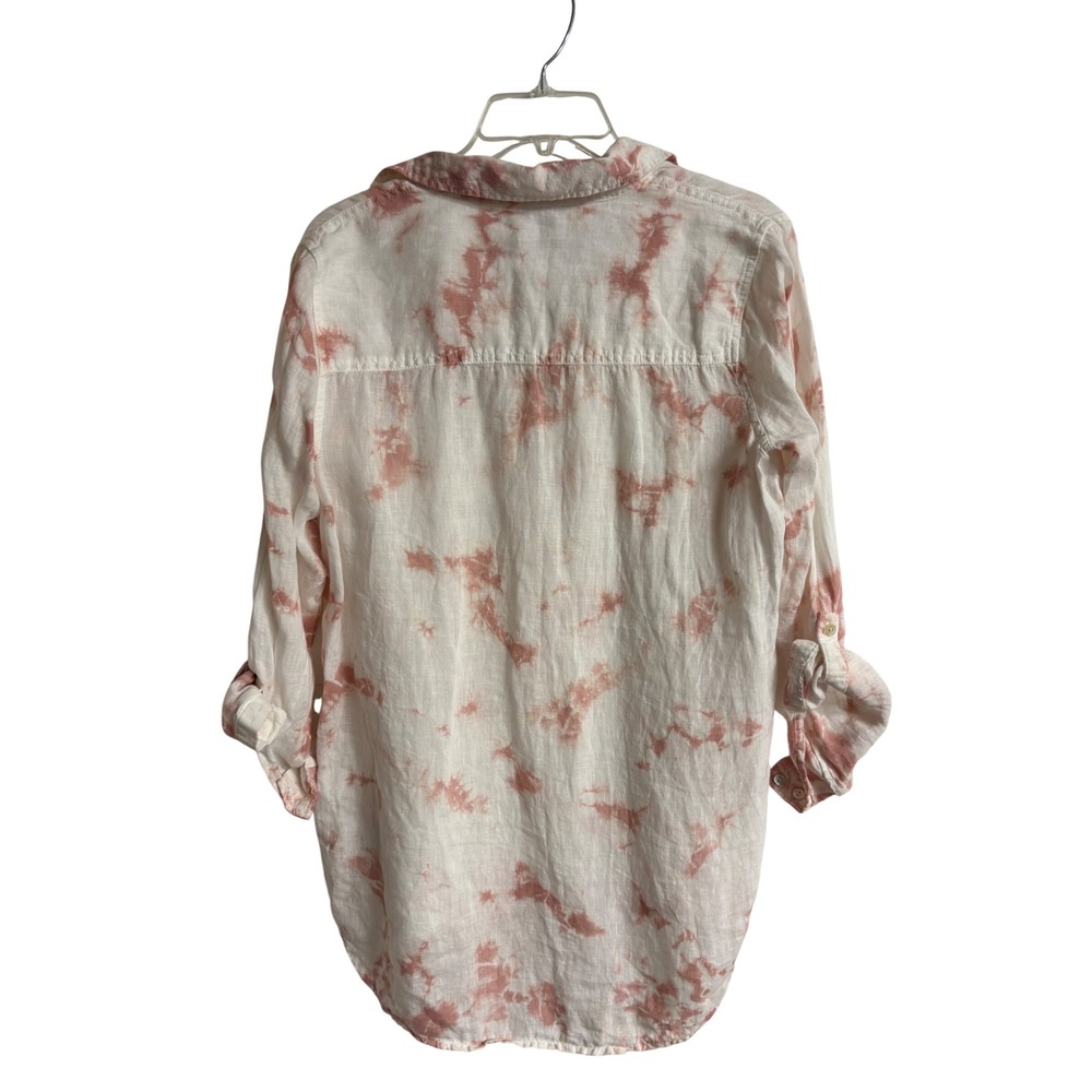Rachel Zoe Womens Pink Tie Dye 100% Linen Button Down Shirt Roll Tab Small - Picture 2 of 9
